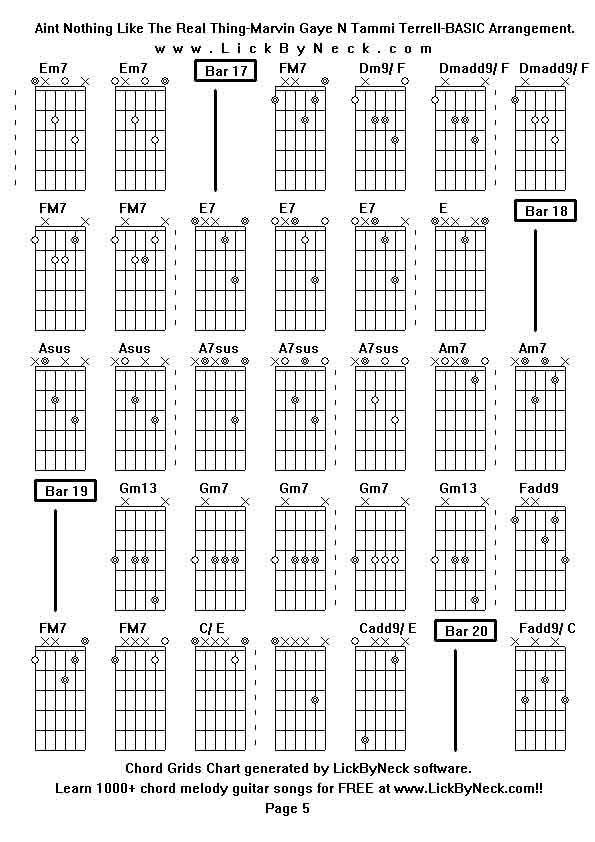 Chord Grids Chart of chord melody fingerstyle guitar song-Aint Nothing Like The Real Thing-Marvin Gaye N Tammi Terrell-BASIC Arrangement,generated by LickByNeck software.